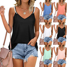 Womens Sleeveless V Neck Blouse Summer Casual Loose T Shirts Tops Plain Tee