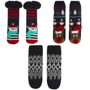 Kids Christmas Slipper Socks Girls Boys Thick Fleece Thermal Xmas Santa Fairisle - Picture 1 of 7