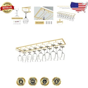 Lightweight 8-Row Stemware Hanger for Under Cabinet Wine Storage - Gold Finish - Picture 1 of 11
