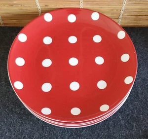 Pottery Barn Chloe (4)  Red White Polka Dot Dessert Salad Plates - Picture 1 of 4