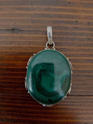 MALACHITE CIONDOLO ARGENTO PENDENTE - COLLANA DONNA VINTAGE MOLTO BELLO  - Immagine 1 di 3
