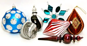 Christmas Ornaments Tear Drop Finial Glass Balls Starburst Collection 7 - Picture 1 of 9