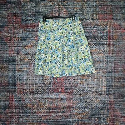 LL Bean 女士五颜六色的花卉弹力磨边喇叭灯芯绒半身裙 12 二手状况完好 — 第 1/4 张图片