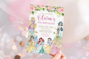 Princess Birthday Party Invitation, Disney Princess, Digital or Printed - Picture 1 of 4