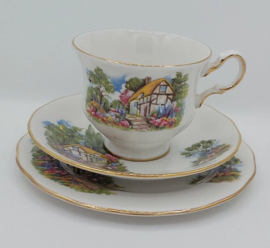 Queen Anne Vintage Tudor Cottage Pattern Tea Cup Trio Pattern no 8677 - image 1 of 4