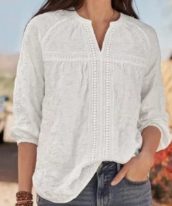 Sundance Romance strukturiert bestickt Spitze Bauern Bluse Top weiß Boho XS EUC - Bild 1 von 16