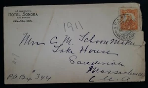 1911 Mexico Hotel Sonora Cover ties 5c orange Hidalgo stamp cancelled Cananea - Picture 1 of 2