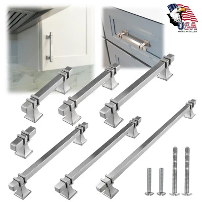 Brushed Nickel Traditional Cabinet Handles Pull Kitchen Hardware Stainless Steel - Image 1 of 4