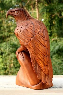 Estatua de águila de madera grande de 12" tallada a mano escultura estatuilla arte decoración del hogar regalo Foto 1 de 4