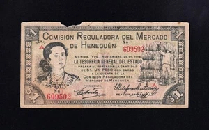 F.C. MEJICO MEXICO , HENEQUEN , 1 PESO 1914 , B/C- (F-) , P.S1122b . - Imagen 1 de 2
