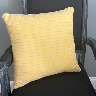 Room Essentials Yellow and Gray Striped Throw Toss Sofa Pillow Cotton 18x18 - Image 1 of 4
