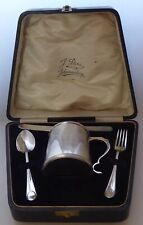 1917 Hallmarked Silver Christening Set Mug 1/2 Pint Tankard Knife Fork Spoon