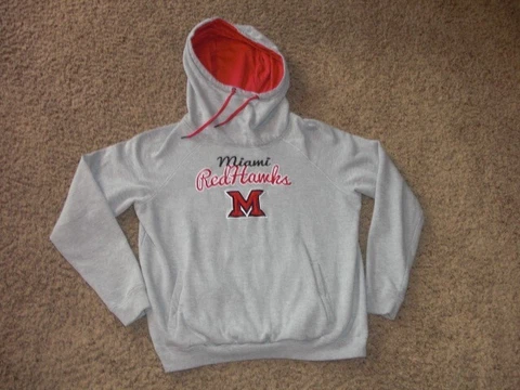MIAMI OF OHIO Red Hawks embroidered gray Hoodie Sweatshirt Women's XL Cover