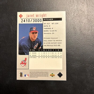 Cnt 1999 Upper Deck Black Diamond #28 Jaret Wright, Cleveland, Indian’s red/3000 - Image 1 of 2