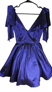 Windsor Blue Satin Mini Dress with Bow Sleeves XS NWT - Picture 1 of 10