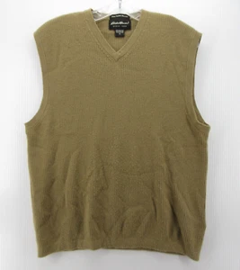 VINTAGE Eddie Bauer Sweater Men Medium Brown Fine Italian Merino Wool Vest Knit - Picture 1 of 8