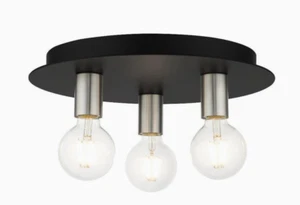 3 Light Flush Mount Ceiling Fixture Black 14" Round - Picture 1 of 9