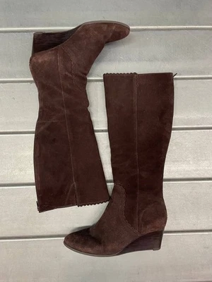 Jack Rogers Suede Riding Boots Womens 11 Brown Wedge Knee High - Image 1 of 4