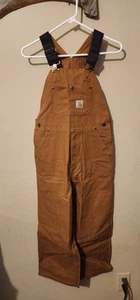 Carhartt Overalls Kids Boys Size 8 Brown Duck Canvas Double Knee Workwear - Picture 1 of 5