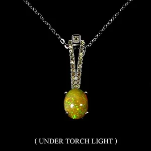 925 Sterling Silver Necklace Oval Fire Opal 9x7mm Sapphire Gemstone Jewelry 18in - Picture 1 of 14
