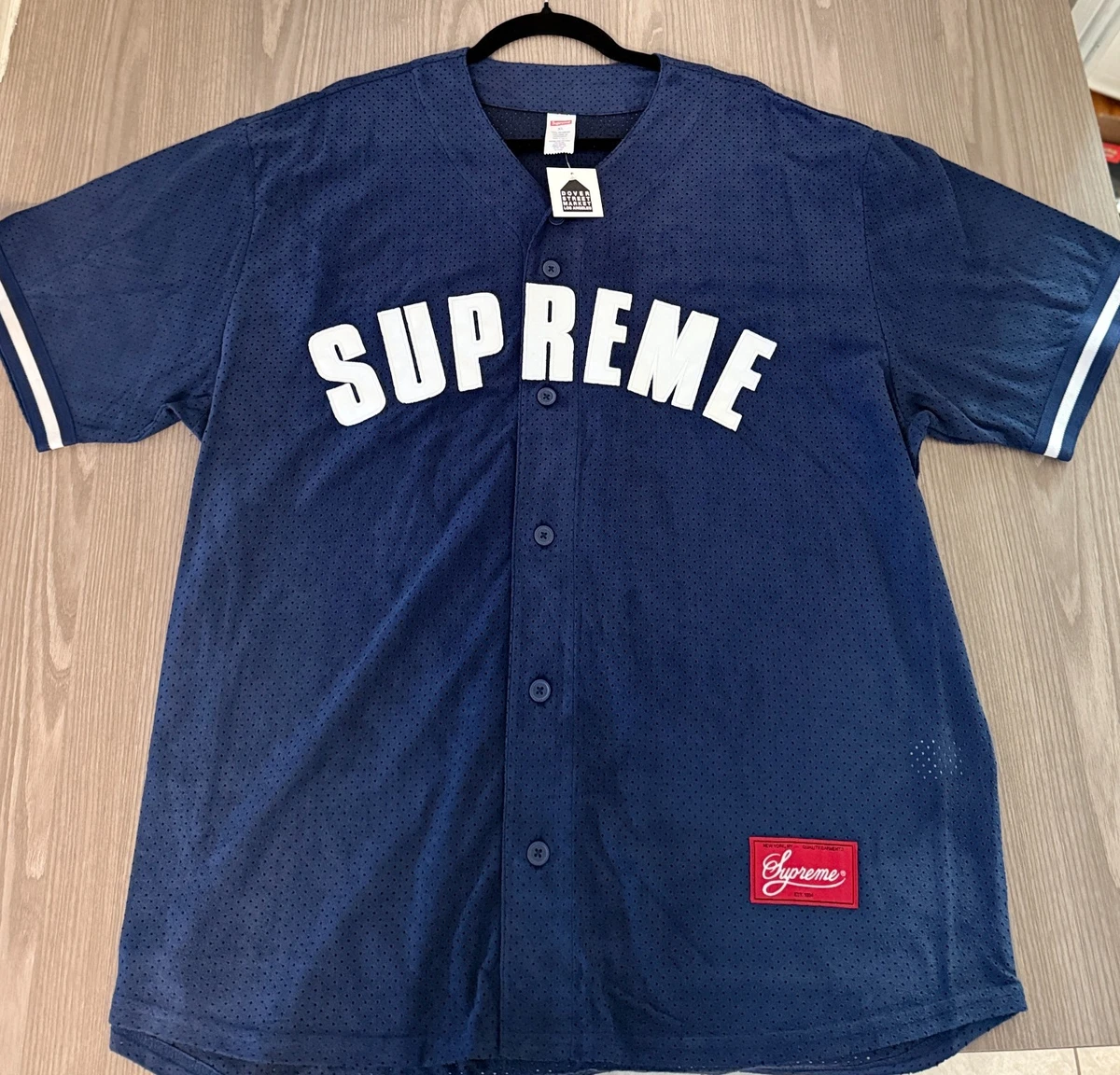 Supreme Ultrasuede Mesh Baseball Jersey Navy Size XL SS24 - SHIPS
