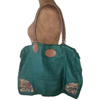 Bolsa de viagem sem forro tapeçaria detalhes verde marrom feminina com zíper pano leve - Imagem 1 de 4