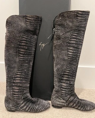 GIUSEPPE ZANOTTI Suede Croc Print Ballet Flat Pull On Boot Boots 38.5 / 8.5 Zip - Image 1 of 4