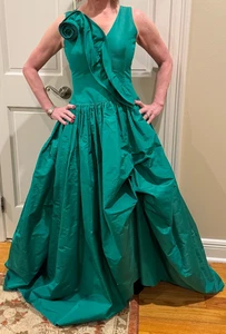 Oscar de la Renta ärmelloses grünes Tafetta Kleid mit Rosette Gr. 4 - Bild 1 von 5