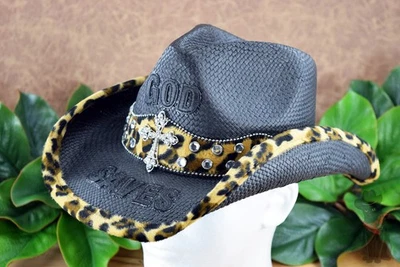 Sombrero Vaquera Vaquera Christian Western Drifter - Estampado Leopardo, Cruz Estrás Foto 1 de 4