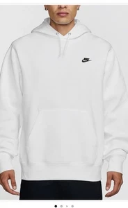 Nike Sweatshirt Mens White Black Futura Club Fleece Hoodie Sweater Hooded Size S - Picture 1 of 3