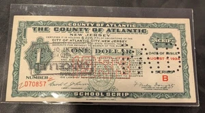 $1 1934 The County of Atlantic School Scrip Nueva Jersey!!!!! - Imagen 1 de 4