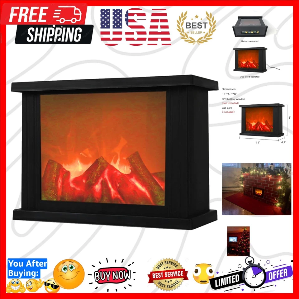 Fireplace Lanterns Decorative Flameless Portable LED Lantern Battery O Rectangle