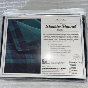 Vermont Country Store grün BLACKWATCH KARIERT Baumwolle Doppelflanell Überwurf Neu mit Etikett - Bild 1 von 9