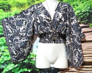 BOHO KIMONO SLEEVE ELASTICATED ART SILKY VISCOSE BLOUSE TOP BG 10-16 REG 110 CM - Picture 1 of 4