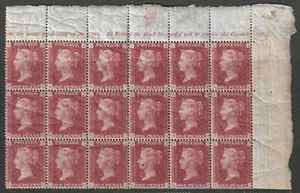 GB SG43 QV 1858 1d Rose-Red, Plate 220, Marginal Block of 18, UMM - Picture 1 of 2