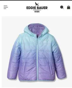 NEW Eddie Bauer Girls Reversible Hooded Jacket, Blue / Purple, LARGE 14-16 - Picture 1 of 6