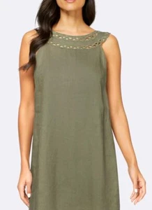 LINEA TESINI Damen Designer-Leinenkleid m. Makrameespitze, khaki - Bild 1 von 4