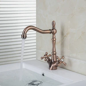 Antiguo grifo de cobre para lavabo de baño/cocina montado en la cubierta con doble manija i2 - Imagen 1 de 4