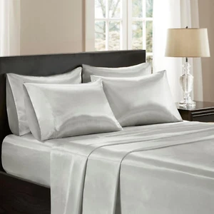 Madison Park 6PC Satin Bed Sheet Set Luxury Silk Sheets Fits 14"-16" Mattress - Picture 1 of 24