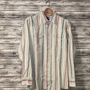 Vintage Wrangler Brushpopper Shirt Mens 18x35 2XL Striped Western Rodeo Cowboy - Picture 1 of 7