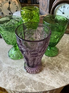 Boho Wedding Water Wine Goblet Gem Color Glasses Curated Set Of 4 - Picture 1 of 24