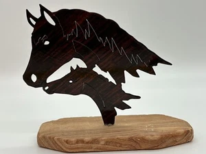 Horse  Metal Figurine Metal Work Sandstone Base Statue Art Lazart - Picture 1 of 7