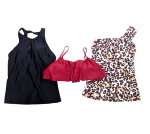 NEW Lot of 3 Womens Swimsuit Tops Small Bandeau Red Tankini Black & Animal Print - Picture 1 of 12
