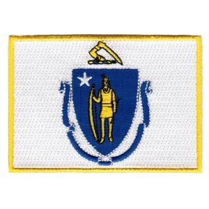 BANDIERA DI STATO MASSACHUSETTS TOPPA ricamata ferro su ferro nuova applicazione BOSTON EMBLEM - Foto 1 di 1