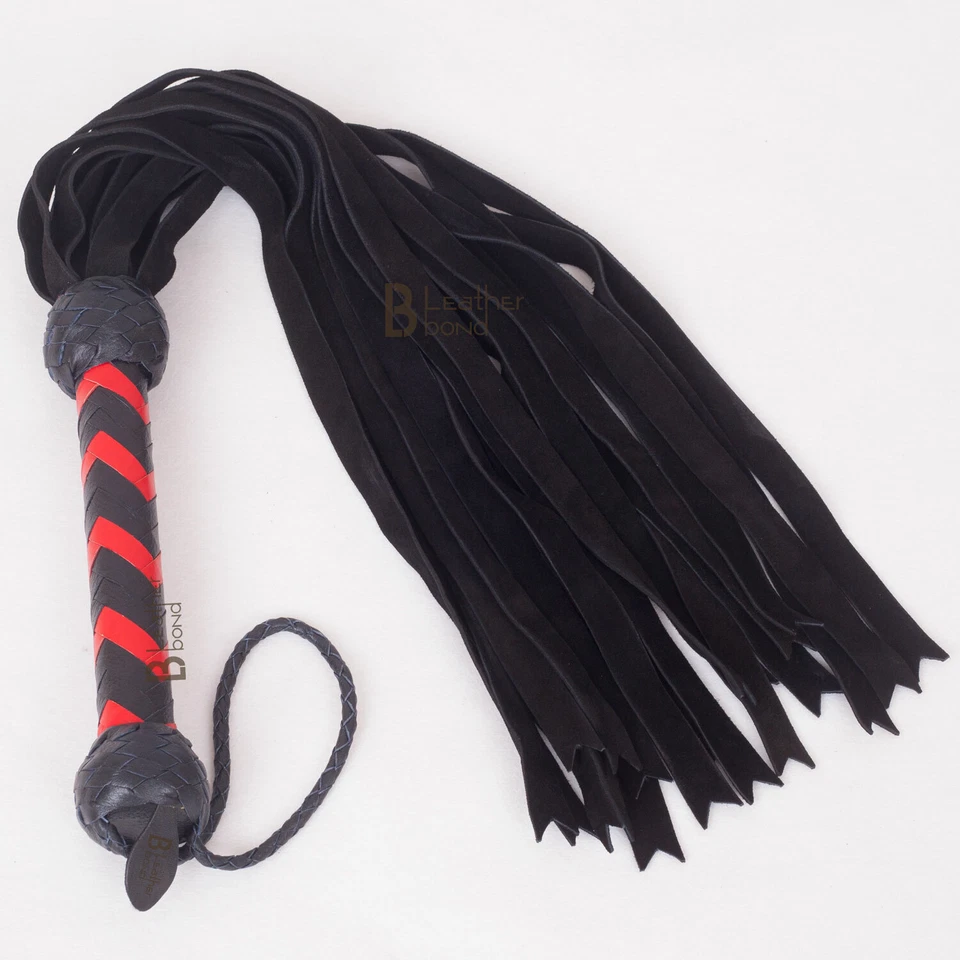 LB'S WHIP Real Genuine Cow Hide Suede Leather Flogger 25 Falls Black Heavy Duty Whip