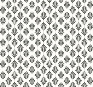 Wallpaper Leaflet Small Print Black Fan Leaves on White, 60 sq ft - Picture 1 of 5