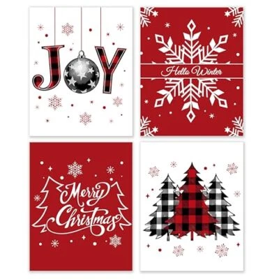 BESERH Decoración de Pared Navidad Roja, Alegría Navidad Búfalo Cuadros Estilo Navidad 12 Foto 1 de 4