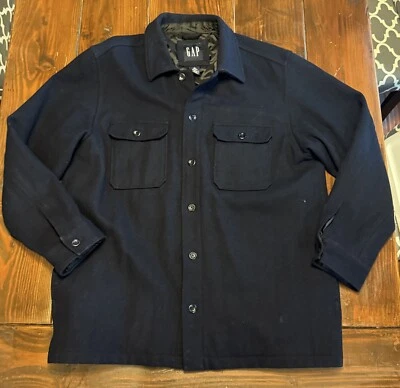 GAP винтажный мужской темно-синий шерсти куртка на пуговицах пальто XL тяжелая рубашка стиль - Изображение 1 из 4