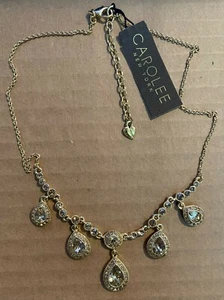 Carolee Glass Teardrop Gold Tone Necklace "16 - Picture 1 of 2