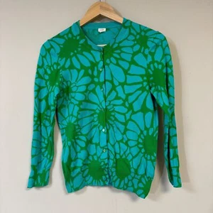 J Crew Cardigan Sweater Women's M  Floral Print Green Teal Preppy Spring Easter - Picture 1 of 7